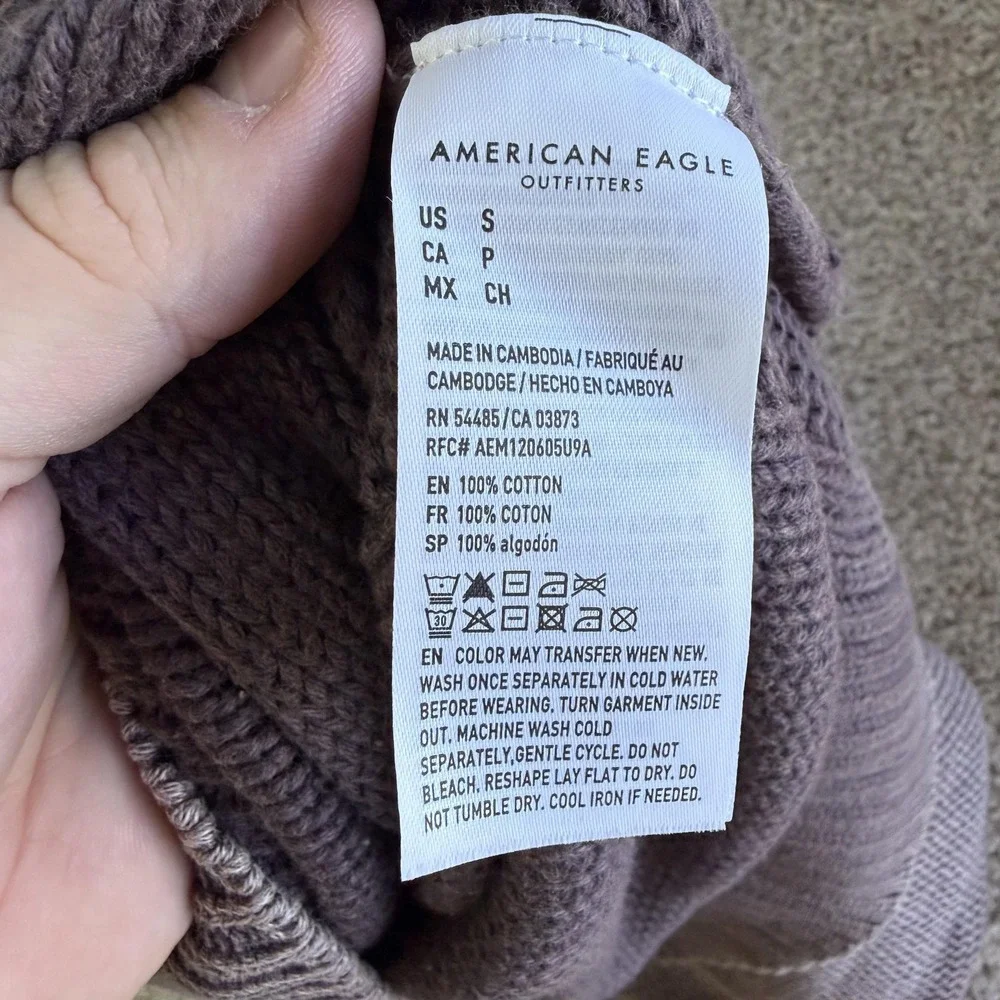 American Eagle Outfitters Sweater Womens Small Brown V Neck Chunky-Knit Pullover